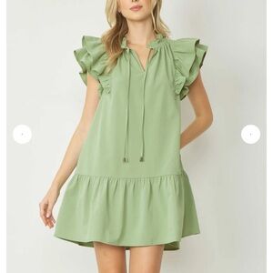 Entrap Sage Ruffle Sleeve Mini Dress